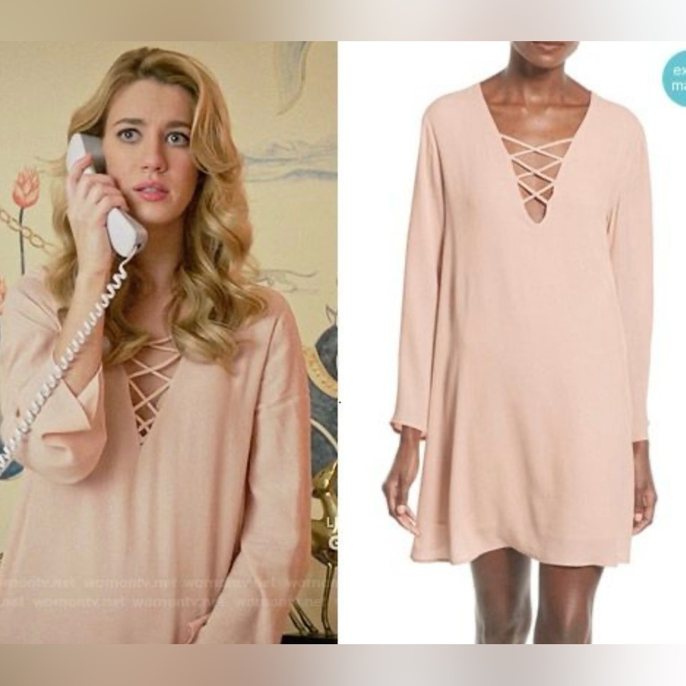 ASTR The Label ASO Petra Jane the Virgin Blush Pink Lace Up V-Neck Crepe Dress
